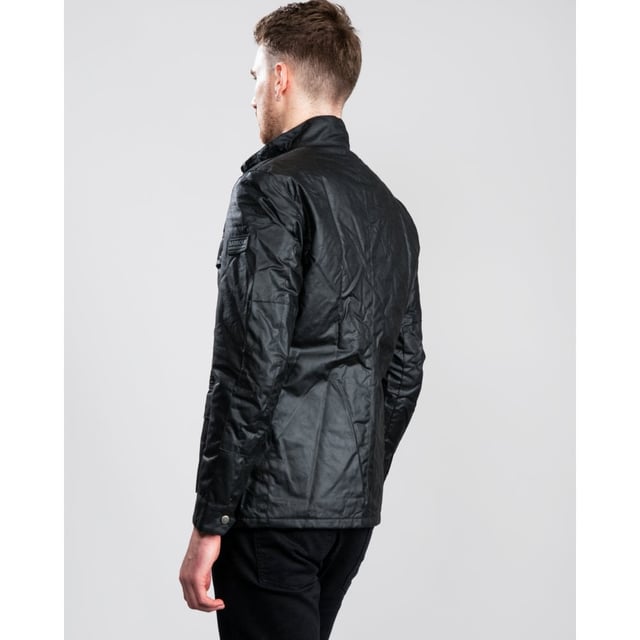 A mainstay of the World Tour collection, the Duke is a re-work of the iconic Enfield jacket in a winter-ready waxed cotton.
With biker styling and a robust construction, the Duke is crafted in Barbour&rsquo;s 6oz Thornproof wax for durable protection with a lustrous finish, complete with a two-way zip and hardy studded storm fly front. A quilted nylon lining adds warmth, while the cosy funnel collar and stud-fastening cuffs boast a contrast corduroy lining for incredible softness and a signature Barbour look.
Paying homage to Barbour&rsquo;s motorcycle heritage, authentic detailing includes elbow patches, four studded pockets and a collar strap. The lower bellow pockets feature a stylish pleat and are generously proportioned to carry essentials without adding bulk, while a zipped inner pocket safeguards valuables. Available in four versatile colours with the Barbour International badge to the sleeve, the Duke is subtly tailored with a relaxed fit ideal for winter layering.

Back length: 28.5–32" | 71.5–81.5cm
Mediumweight 6oz Thornproof wax outer
Sponge clean only