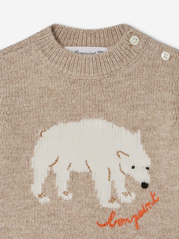 Introducing the luxurious Baby Boys Almire Jumper in Beige by Bonpoint, your must-have for AW2024. This finely crafted piece encapsulates elegance and comfort in an ivory hue, perfect for any stylish baby boy. Key features include: Exquisite Knit: Carefully woven to ensure both warmth and breathability.   Timeless colour: Ivory for versatile style across seasons.   Premium Comfort: Ultra-soft fabric gentle on delicate skin.   Designer Touch: Signature Bonpoint quality and design.Elevate his wardrobe with this essential Almire Jumper. Order today!