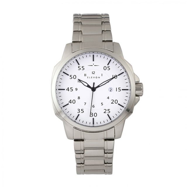 Stainless Steel Band and CaseJapanese Quartz MovementNon-Glare Scratch-Resistant Mineral CrystalLogo-Engraved Stainless Steel CasebackCrown Protector Case DesignTapered Stainless Steel BraceletLogo-Engraved Stainless Steel Butterfly ClaspLuminous HandsDate Display45mm Case Diameter5ATM Water Resistance