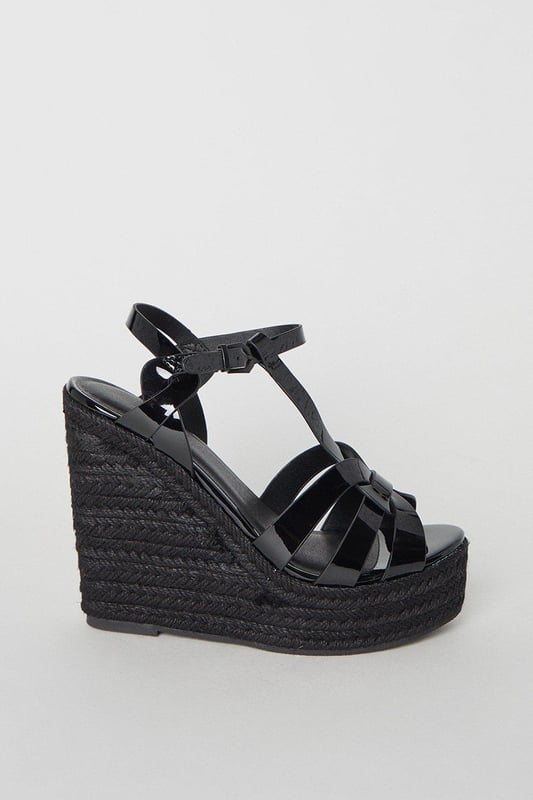 Black high wedge sandals best sale