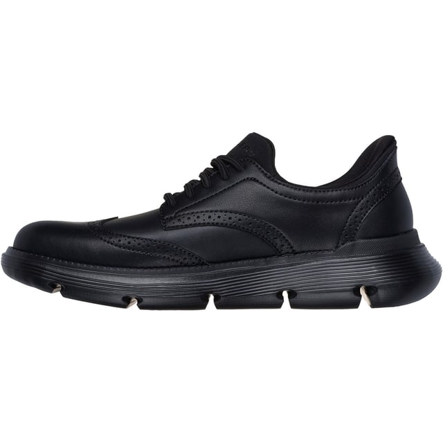 Kantoorlook en moeiteloos comfort gaan samen in de Hands Free Slip-ins van Skechers: Garza - Sully. Ontworpen met ons exclusieve Heel Pillow, heeft deze Classic Fit vleugeltip stijl een leren bovenkant met een Air-Cooled Memory Foam binnenzool met antraciet-infusie.