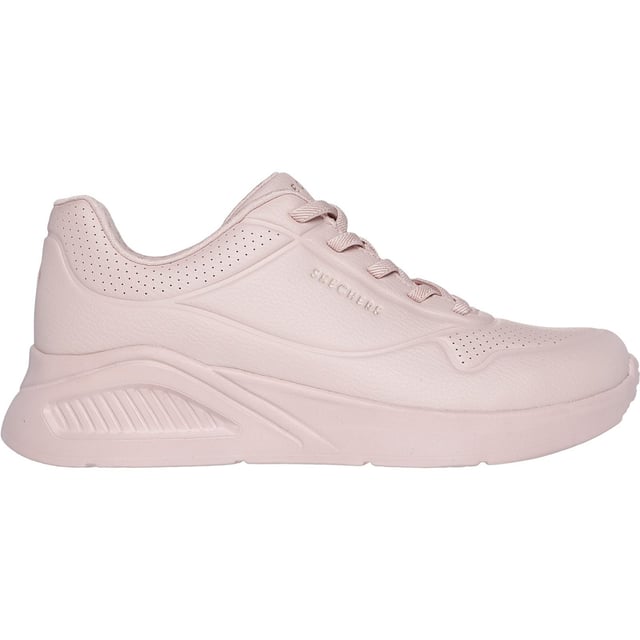 Level up your sneaker game with cushioned comfort wearing Skechers Street Uno Lite Work. This stretch-laced fashion sneaker features a synthetic duraleather upper with a platform wedge cushioned midsole and a Die-Cut Skechers Memory Foam insole.