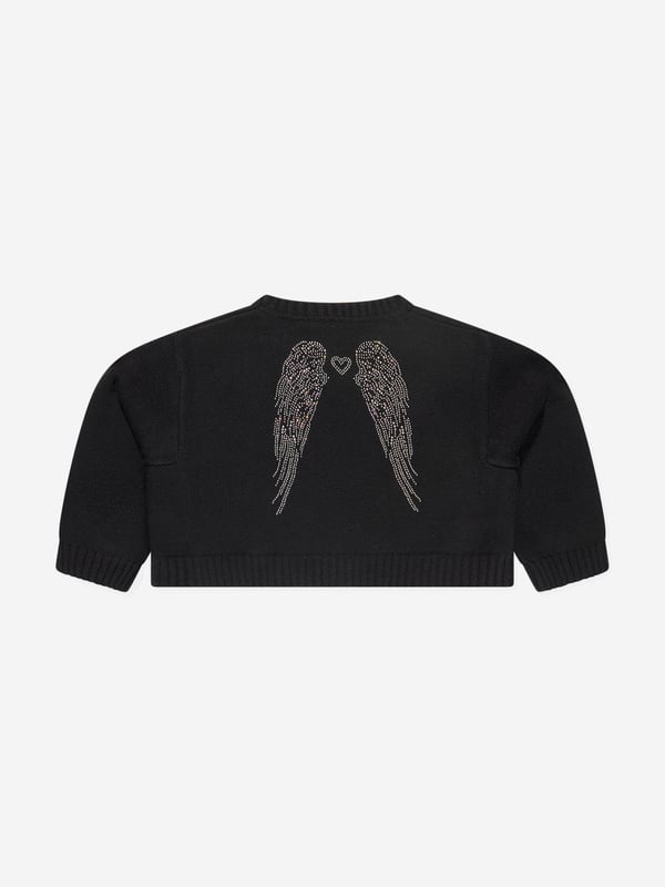 Angel's Face depict mesmeric high quality in their beautifully crafted designs. This Sheila crochet jumper is reflective of the label's preference for bohemian styles with quirky, innovative twists. Depicted with iridescent crystal wings and the brand's signature bow and heart charm. 50% Viscose 28% Polyester 22% Polyamide Machine Wash At 30*Angel‚ Face : Girl‚ Height  3-4Y: 40" / 104cm 4-5Y: 43" / 110cm 5-6Y: 45" / 116m 6-7Y: 48" / 122cm 8-9Y: 52" / 134cm 10-11Y: 57" / 146cm 12-13Y: 62" / 158cm