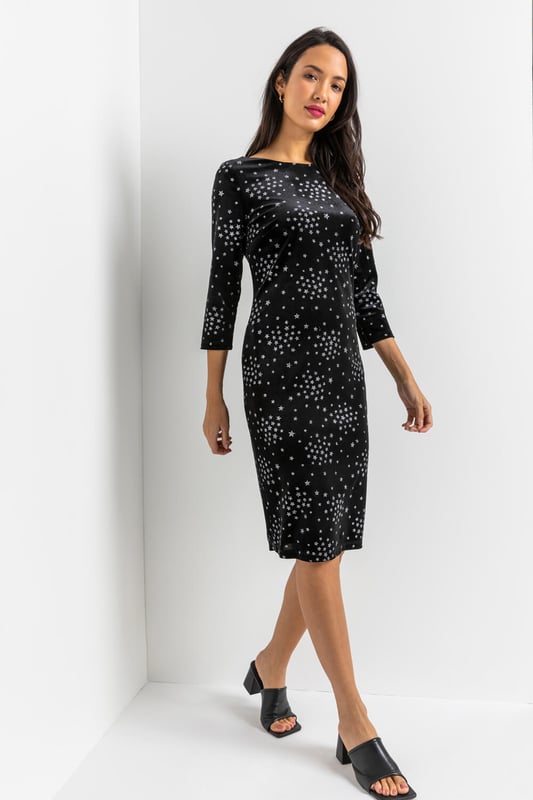 Glitter Star Print Velvet Dress
