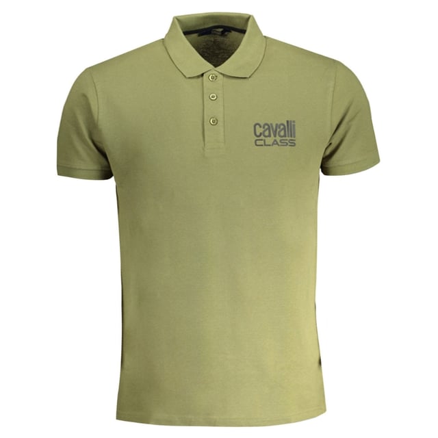 Blijf comfortabel en modieus in dit Cavalli class poloshirt., Kraag, Korte Mouwen, 100% Katoen, Normale Pasvorm, Past Echt Op Maat, Groene Polo