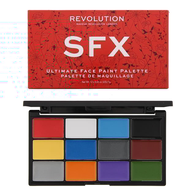 Revolutions ultimate face paint palette has all the colours you will need for the great look that you will be inspired to create. Happy painting and you will be spoilt for choice with this Cruelty Free and Vegan palette..