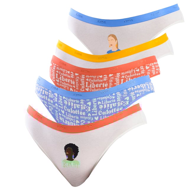 Pack of 5 Panties DIM Cotton Stretch Comfort.
 Rubber waistband.
 Detail of the brand logo embroidered on the waistband.
 Elastic and breathable fabric.
 Tonal interior lining.
 Seams seen in tone.
 The limitless comfort of elastic, soft and extensible cotton.
 The covering and minimalist shape of these women's panties are a basic.
 Made of very soft elastic cotton and with a contrast waistband.
 Eco-responsible initiative.
 Reusable bag.
 Composition: 95% Cotton; 5% Elastane
 Care:
Wash at 40°C.
 Do not use a dryer machine.
 Do not bleach.
 Do not iron