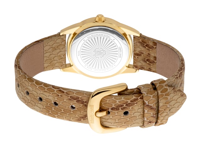 RC5L074L0025 Roberto Cavalli 4894626219764 Reloj de mujer de cuarzo de acero inoxidable con correa de cuero champagne 5 ATM 28 mm