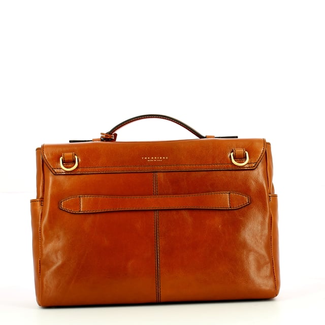Capalbio 14.0 Computer Briefcase The Bridge, genuine leather unisex business bag with top handle, removable crossbody, front padlock, and organised compartment with multiple pockets.
