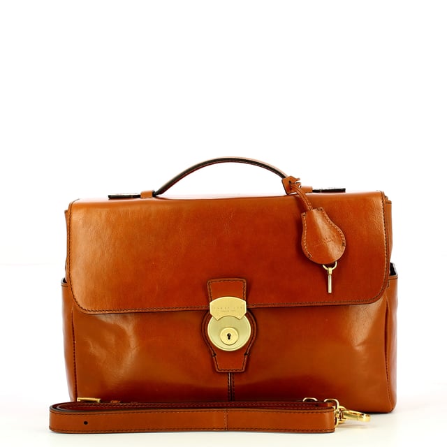 Capalbio 14.0 Computer Briefcase The Bridge, genuine leather unisex business bag with top handle, removable crossbody, front padlock, and organised compartment with multiple pockets.