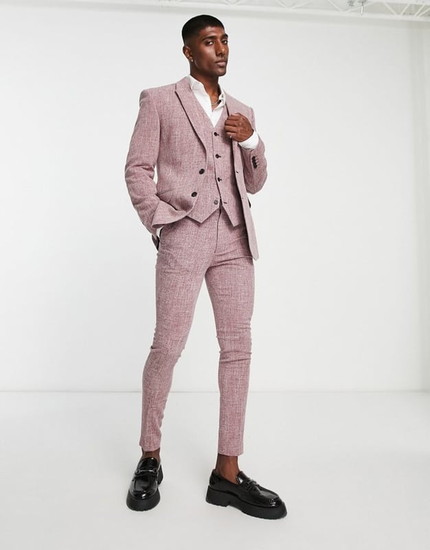 ASOS DESIGN wedding super skinny suit jacket in burgundy