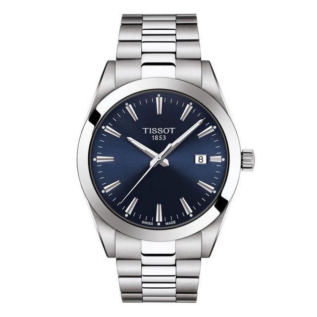 Product Specifications

Brand: Tissot
Model: 127.410.11.041.00

Movement: Quartz (battery)

Case Size: 40mm

Packaging: Tissot box, instructions and a warranty. Please contact Secret sales

Case Material: Stainless steel

Band Material: Stainless steel

Dial Colour: Blue

Glass: Sapphire crystal
Water Resistance: 100m or 10ATM


Product Description
Introducing the Tissot Gentleman Blue Dial Men's Watch a timeless and versatile timepiece that exemplifies Tissot's commitment to precision and enduring style. Immerse yourself in the world of Tissot, where Swiss craftsmanship meets contemporary elegance, and elevate your wristwear with this refined and universally appealing watch.
Powered by a reliable quartz movement, this watch ensures accurate timekeeping, embodying Tissot's dedication to Swiss precision. The battery-operated mechanism makes it a reliable companion for those who appreciate both style and functionality.
The 40mm stainless steel case exudes a classic and timeless design, reflecting Tissot's commitment to creating watches that stand the test of time. Meticulously crafted, it provides the perfect canvas for the understated blue dial, creating a watch suitable for a variety of occasions.
The stainless steel bracelet complements the case seamlessly, offering durability and a polished finish. With its versatile link bracelet design, this watch ensures a comfortable fit for both men and women, making it an ideal accessory for any ensemble.
The elegant blue dial serves as a refined backdrop for minimalist hour markers and hands. The clean and uncluttered design achieves a perfect balance of sophistication and versatility, making this watch suitable for both formal events and everyday wear.
Protected by scratch-resistant sapphire crystal, the dial remains clear and pristine, ensuring lasting clarity and durability. This premium crystal not only enhances the longevity of the watch but also provides an unobstructed view of the meticulously designed blue dial.
With an impressive water resistance of 100 meters or 10ATM, this Tissot watch is designed for the active individual. Whether you're navigating your daily routine or engaging in water activities, wear it confidently, knowing it can withstand various environments.