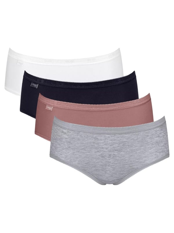 Midi Slip für Frauen im praktischen 4er Pack von der Marke Sloggi. Einfarbige Shorts mit kleiner Spitze am Bund und Beinabschluss. Hoher Tragekomfort und perfekte Passform.