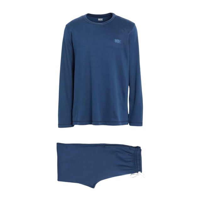 Diesel Men's Pyjama Set
Style Name: UMSET ARAMIS
Style Code: 0THAU
100% Cotton 
Made In India
Regular Fit
Brand Logo
Solid Logo
Crew Neck 
Long Sleeve T-Shirt
Side Slit Hem Line
Adjustable Drawstring With Pyjama
Full Set (Top And Botton)
Size: S-XL
Colour: Navy Blue
Machine Wash (Please See The Instruction Before Wash)