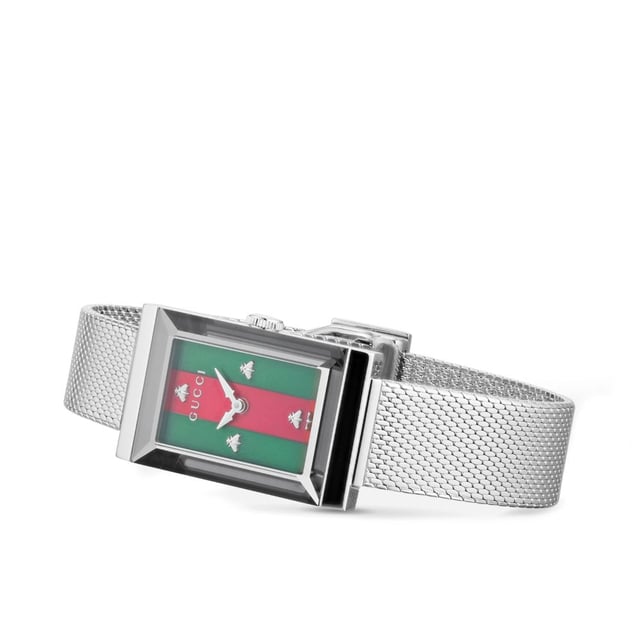 Brand: GUCCIWater Resistant: 300 MetersRecipient: WomenMovement: QuartzCase Material: Stainless SteelDial Colour: Mother-of-PearlStrap Material: Stainless Steel MeshDiameter: 34mmBrand Collections: G-Frame