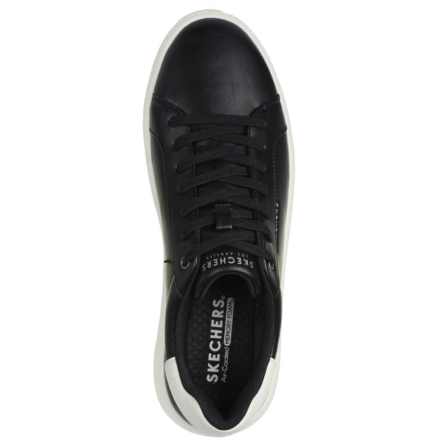 Elevate your wardrobe and look sharp with the comfortably versatile Skechers Court Break - Suit Sneaker. This lace-up features a synthetic duraleather upper with fixed stretch laces and a cushioned Skechers Air-Cooled Memory Foam comfort insole.