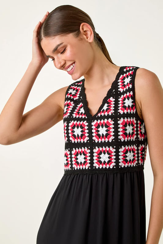 Sleeveless Crochet Fit & Flare Midi Dress