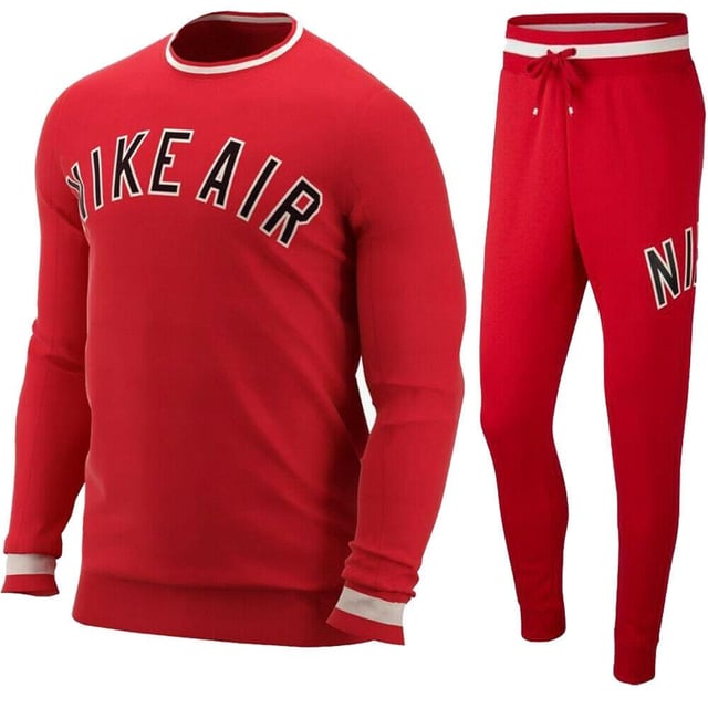 Nike Air Fleece Full Crewneck Tracksuit Set Red