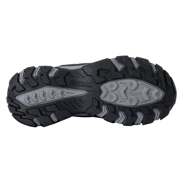Regatta Childrens/Kids Holcombe III Walking Boots (Navy/Aruba Blue) Upper: Durable, Synthetic, Water Resistant. Fabric: TECFOAM. Insole: Isotex Membrane, Synthetic. Midsole: XLT. Outsole: Duo Grip, Stability Plates, Synthetic. Fabric Technology: Breathable, Isotex, Waterproof. Covered Vamp, Foam Collar, Padded Tongue, Pull Tab. Flat. Cut: Ankle. Design: Contrast, Logo, Printed, Text. Toe Style: Cap. Fastening: Lace Up, Slip-In.