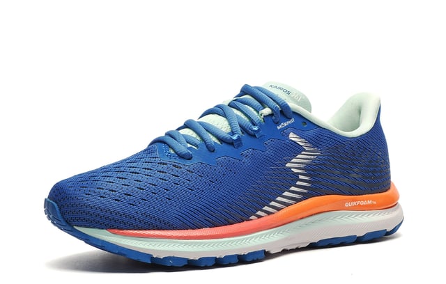 For those seeking a high-end running shoe at an exceptional price, the 361 Kairos is a perfect choice. This shoe brings together 361s most advanced technologies to deliver a smooth, dynamic, and highly integrated running experience.
 Crafted from super-soft materials, the anatomical pressure free tongue is designed to contour around the top of the ankle, offering a customized fit that alleviates pressure and stress on the top of the foot during intense workouts and runs. 
 The double engineered mesh, featuring a creative 45-hole pattern within its double jacquard design, maximizes ventilation and comfort. Paired with a 3D print, it offers a spacious forefoot without compromising the overall fit.
 Inside, comfort foam insoles provide long-lasting support, excellent moisture management, and breathability thanks to their open-cell Ortholite construction, which incorporates 20% recycled materials.
 The shoes dynamic stability technology works by engaging the foot mechanics improve running efficiency and promoting smooth heel to toe transitions. Additionally, the High Abrasion Rubber Technology (H.A.R.T.) on the rear offers exceptional grip and durability across various terrains, ensuring stability and confidence with every step, no matter where your runs take you.
 - Textile / Double-layer mesh mix upper enhances breathability
 - Comfort cushioned foam insoles
 - QU!KFOAM & QU!KSPINE shock absorbing technology for enhanced transitions 
 - QU!KFLEX flex groves for extra stability 
 - Anatomical pressure free tongue design
 - Perfect Fit lace up closure 
 - High abrasion rubber technology for optimal traction
 - Durable blown rubber outsole 
 - 361 Branding