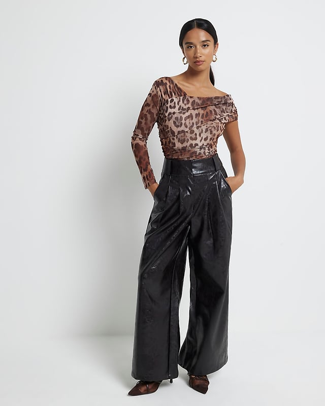 Petite collection, Mesh fabric, Leopard print, Asymmetric design, Drape detail, Long sleeves