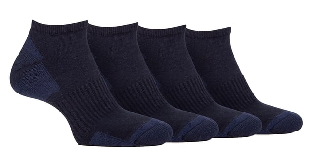 Introducing Jeep Cushioned Sports Trainer Socks - the perfect blend of comfort and sustainability! Made from an eco-friendly recycled cotton blend (60% Polyester, 30% Cotton, 2% Elastane), these socks are both breathable and machine washable at 40°.Designed with a low ankle cut, these trainer socks are ideal for pairing with sports shoes and various trainers. Whether you're going for a long outdoor run or simply seeking extra comfort during work or leisure, these socks have you covered. The half-cushioned sole with terry loop pile padding offers complete protection from toe to heel. Additionally, elasticated arch supports are woven into the mid-foot to ensure a secure fit.Embrace an eco-conscious choice with these cotton blend trainer socks that use recycled fibers, helping conserve valuable resources. Each pack includes four pairs of these high-quality men's Jeep socks. Elevate your sports activities and daily adventures with these durable, comfortable, and environmentally friendly socks!