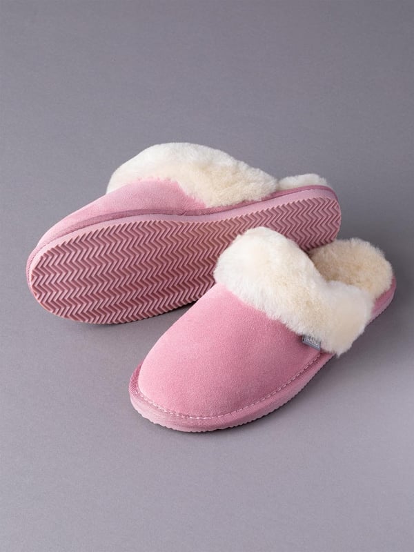 Ladies Sheepskin Slider Slippers in Pink