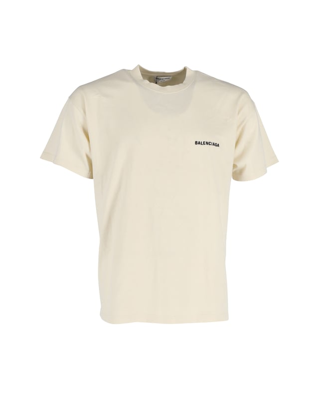 Balenciaga Jersey Vintage Logo T Shirt in Cream Cotton