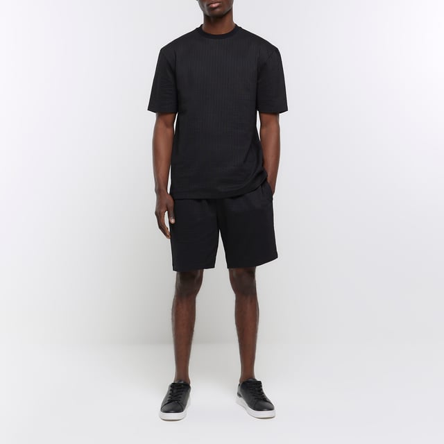 River Island Mens Shorts Black Slim Fit Seersucker