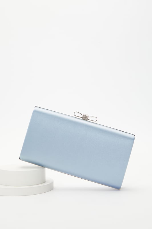Pale blue satin deals clutch bag