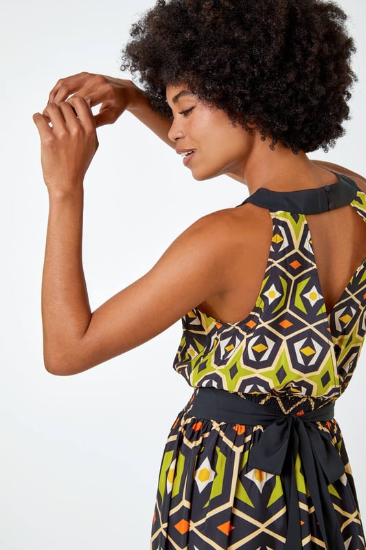 Geometric Print Strapless Maxi Dress