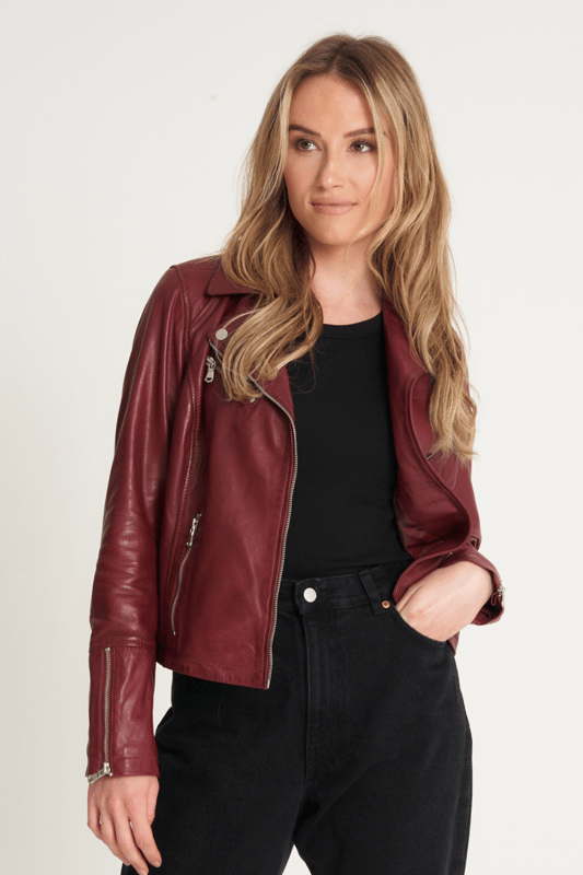 Barney's originals colored sales leather biker jacket