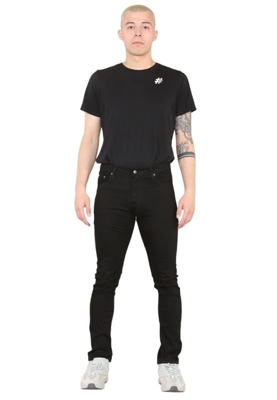 MYT Mens Skinny fit stretch jeans. Inside leg length 32 inches. These skinny fit jeans work to highlight your best shape and comfort and feature better stretch technology. 2 back pockets, 2 front pockets and a single coin pocket. Button fly, branded buttons and rivets. Branded PU leather waist label. Made from very comfortable hyper stretch denim fabric.