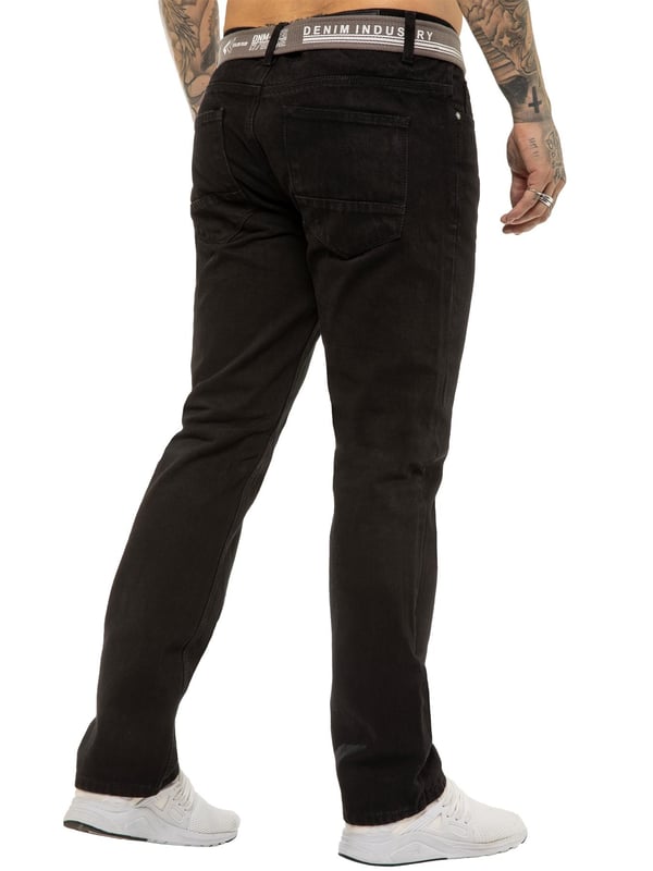 Enzo Mens Regular Fit Jeans. Free Belt Included (Belt colour may vary). 5 Pockets including the Coin Pocket. Branded Buttons and Rivets. Midrise Zip Fly Fastening.(EZ399)