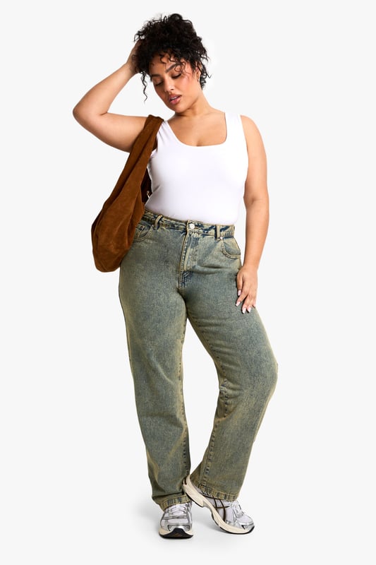 High-waisted design for a flattering silhouette
        Straight leg cut for a classic, versatile look
        Denim fabric offers durability and comfort
        Belt loops for accessorising options
        Functional pockets for practicality
    
    These Plus Basics straight leg jeans are a wardrobe essential that combines style with comfort. The high-waisted design creates a sleek silhouette, while the straight leg cut offers a timeless look that suits various body types. Perfect for casual outings or nights on the town, these jeans can be dressed up or down with ease. Pair them with a crisp white vest top and trainers for a laid-back daytime ensemble, or style them with a chic blouse and heels for evening drinks. The versatile denim fabric ensures these jeans will be a go-to choice for any occasion, from shopping trips to casual Fridays at the office. Add a brown leather bag to complete the look, and you'll be ready to tackle your day with confidence and style.