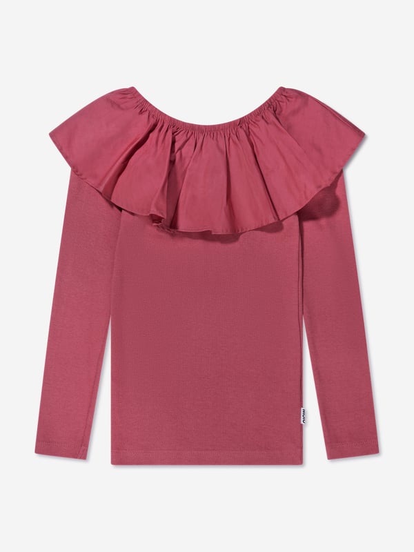 Introducing Girls Long Sleeve T-Shirt in Pink by Molo, an essential addition for your girls' wardrobe. Key features:  Stylish: This shirt blends elegance and sophistication, ideal for any occasion your little angel attends. Quality Material: Crafted from superior fabric, it promises durability and longevity. Comfort: Engineered for comfort, it ensures your child feels Cosy all day long. Design: Its lovely pink shade coupled with its chic design makes it a statement piece in your child's wardrobe.Enrich your girl's collection with this exclusive piece by Molo. Let her stand out fashionably!