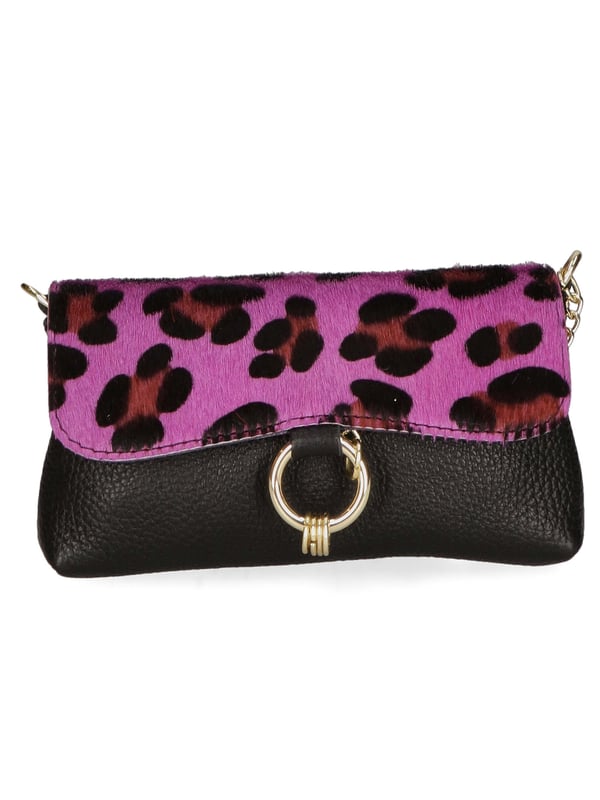 Bolso clutch de mujer de un compartimento, bandolera ajustable y extraíble. Producto italiano hecho a mano en genuina piel Dollaro + Horse. Hecho en Italia