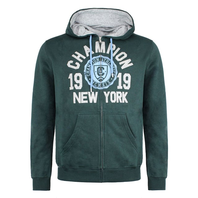 The Champion Easy Fit Long Sleeve Zip Up Dark Green Men's Hooded Track Jacket is a stylish and comfortable outerwear option that seamlessly combines functionality and fashion. Crafted with meticulous attention to detail, this track jacket is perfect for those looking for a versatile and on-trend piece.

The track jacket features a deep and rich dark green color, adding a touch of sophistication to your outfit. It is made from high-quality materials, ensuring durability and a cozy feel. The long sleeves provide ample coverage and warmth, making it suitable for cooler temperatures or as a layering option.

With its zip-up front closure, this track jacket offers easy on and off convenience. The adjustable hood adds a sporty and practical touch, allowing you to customize the fit and shield yourself from the elements. Whether you're heading to the gym, running errands, or simply relaxing, this track jacket provides both comfort and style.

The Champion logo is prominently displayed on the chest, showcasing the brand's iconic emblem. This logo adds a touch of authenticity and streetwear appeal to the jacket, making it a fashionable statement piece.

Equipped with convenient kangaroo pockets, you can effortlessly store your essentials or keep your hands warm. The ribbed cuffs and hem provide a secure and snug fit while adding subtle texture and visual interest to the overall design.

Whether you're wearing it for athletic activities or as a trendy layering piece, the Champion Easy Fit Long Sleeve Zip Up Dark Green Men's Hooded Track Jacket offers both style and practicality. Its versatile design allows you to pair it with jeans, joggers, or athletic shorts, making it a reliable choice for any casual or active occasion. Stay comfortable, fashionable, and ready for anything with this sleek track jacket from Champion.