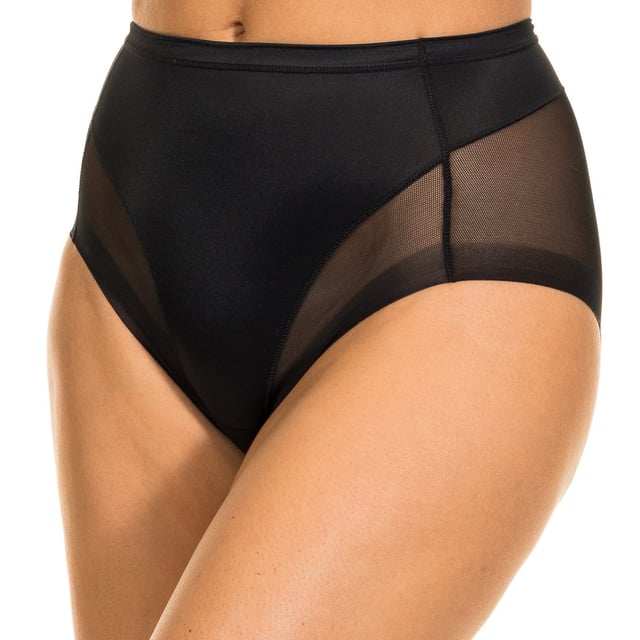 Secrets Janira Braguita 
 Black color 
 Shaping thong effect. 
 Elastic waistband 
 No seams, it does not leave a mark. 
 Thong and panties in a single garment. 
 Comfortable and breathable semi-transparent fabric. 
 Inner lining 
 Seams seen in tone. 

 Composition: 70% Polyamide. - 30% Elastane. 

 Care: 
 - Wash at max. 30º temperature. 
 - Do not use bleach. 
 - Do not use dryer. 
 - Do not iron. 
 - Do not dry clean.