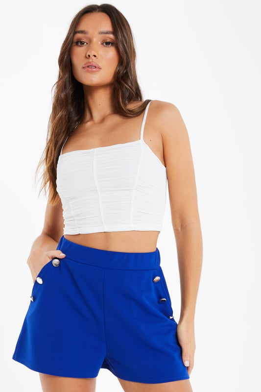 Blue High Waist Tailored Shorts