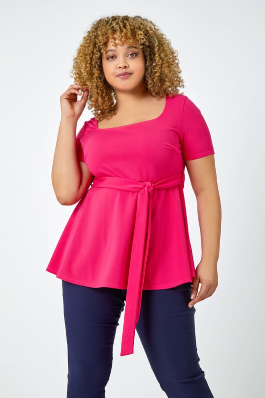 Curve Stretch Belted Peplum Top