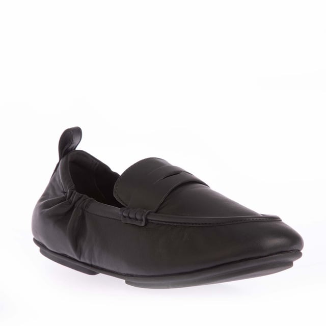 Women's Fit Flop Allegro Leather Penny Loafers in Black Womens Fit Flop Allegro Leather Penny Loafers in black.- Butter-soft premium nappa leather upper.- Slip on fastening.- Penny loafer strap and moccasin piping.- Microfibre (Upper) Leather Footbed.- Slip-Resistant Rubber outsole.- Dynamicush Technology.- Ref: EN1090
