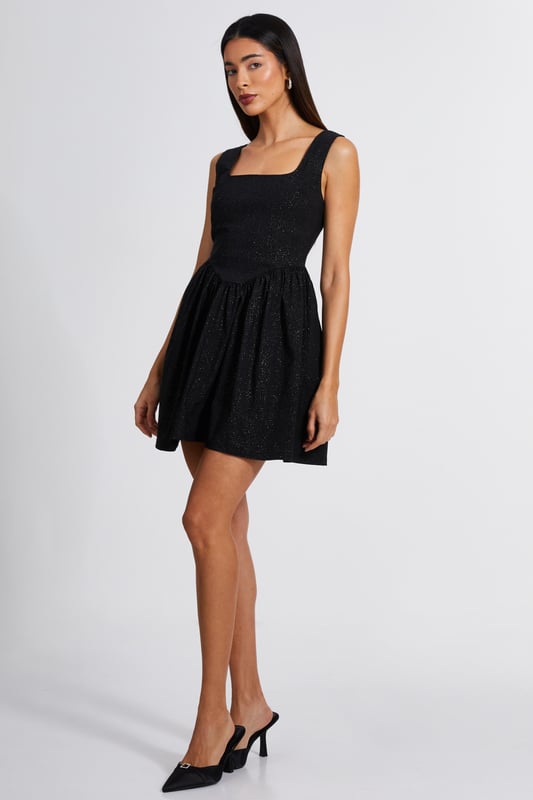 slim fit dress slacks Black Sparkle Sparkle Mini Skater Dress main image 1