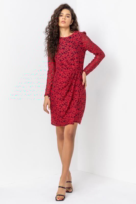 Ruched Detail Lace Wrap Dress