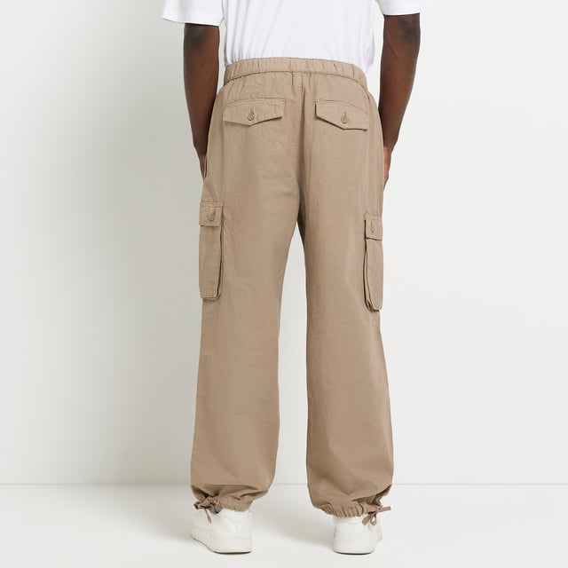 River Island Mens Cargo Trousers Beige Wide Leg