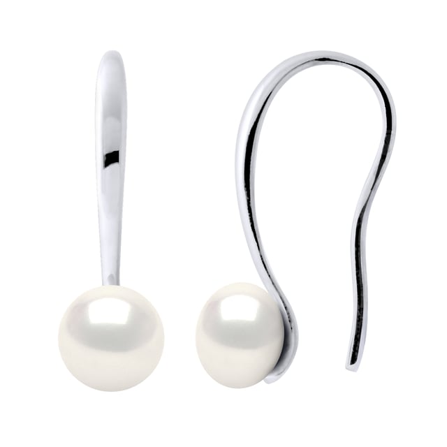 Pendientes - Rhodium 925 milésimo - Pearls de agua dulce Botón de 7-8 mm - Blanco - Sistema de gancho - Entregado en un caso con un certificado de autenticidad y una garantía internacional - Todas nuestras joyas están hechas en Francia.