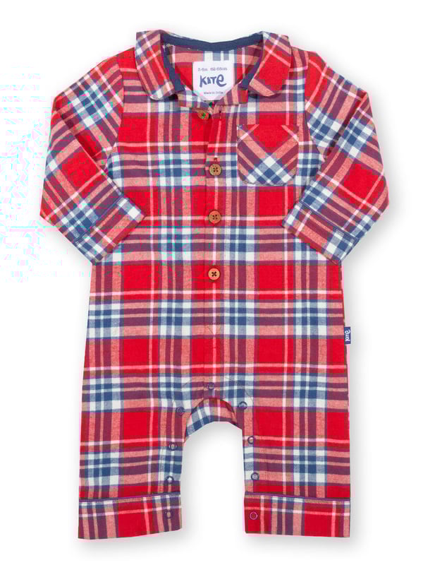 New! This soft and breathable romper is perfect for special days. With a red and navy plaid check design, navy piping detail and coconut button fastenings, it is both practical and pretty, and the perfect pick for little crawlers, walkers and wrigglers!
