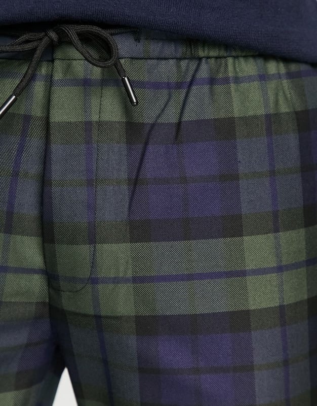Topman skinny checked trousers with elasticated waist in green