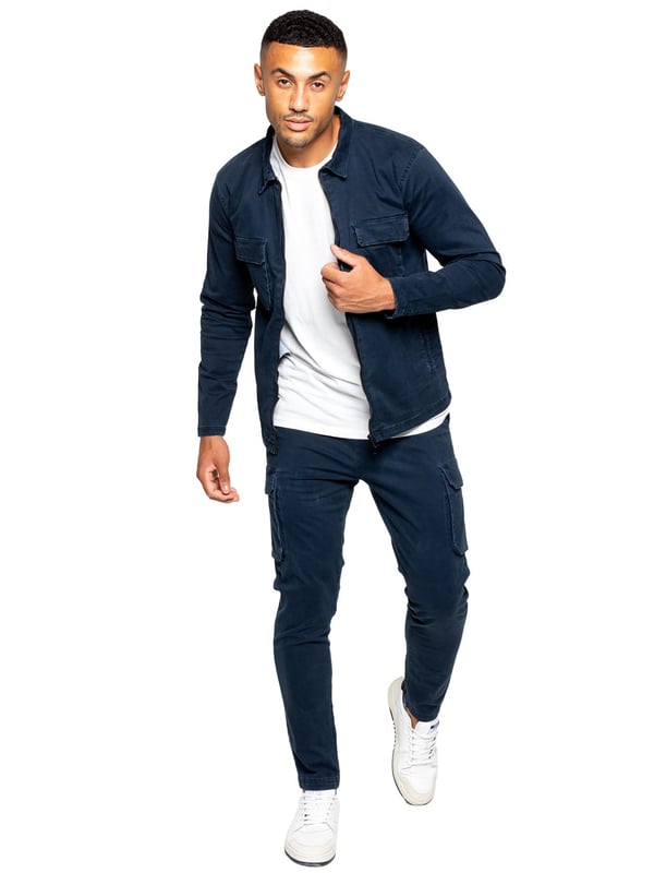 Enzo Mens Cargo Trousers. Regular Fit, Straight Leg, Enzyme Wash. 5 Pocket Design. 2 Side Pockets, 2 Cargo Pockets With Velcro Fastening. Single Back Welt Pocket. Elasticated Waistband With Adjustable Drawstring