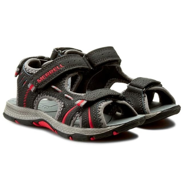 Merrell Panther Hook & Loop Black Nubuck Leather Kids Sandals MC53338